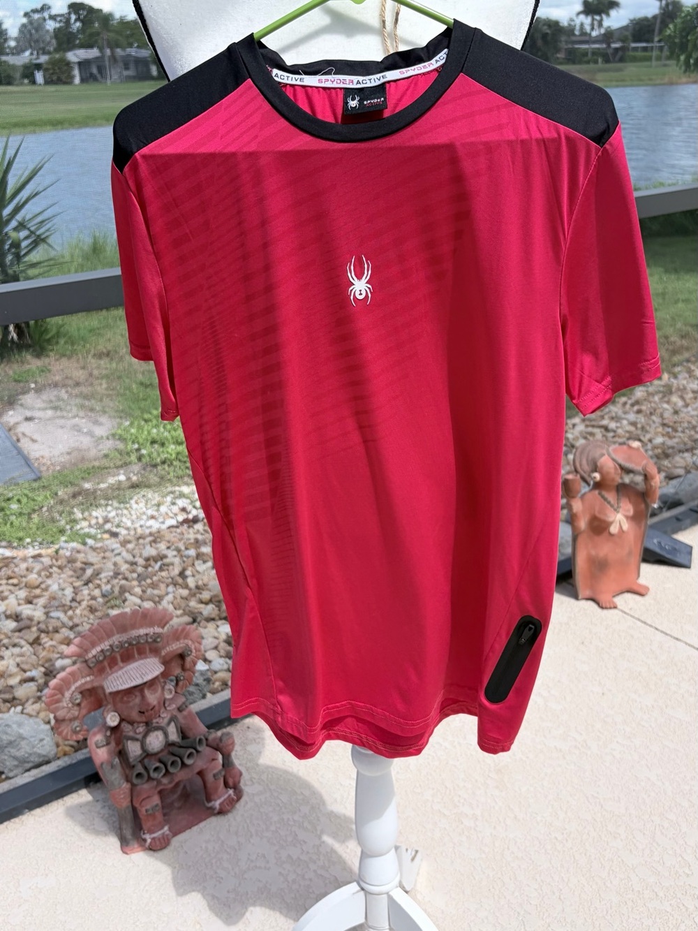 Spyder Short-Sleeve Active Tee Bright Red with Black Shoulders see measurements